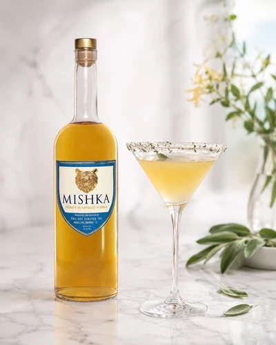 Honey Suckle Martini, made with Mishka Honey.